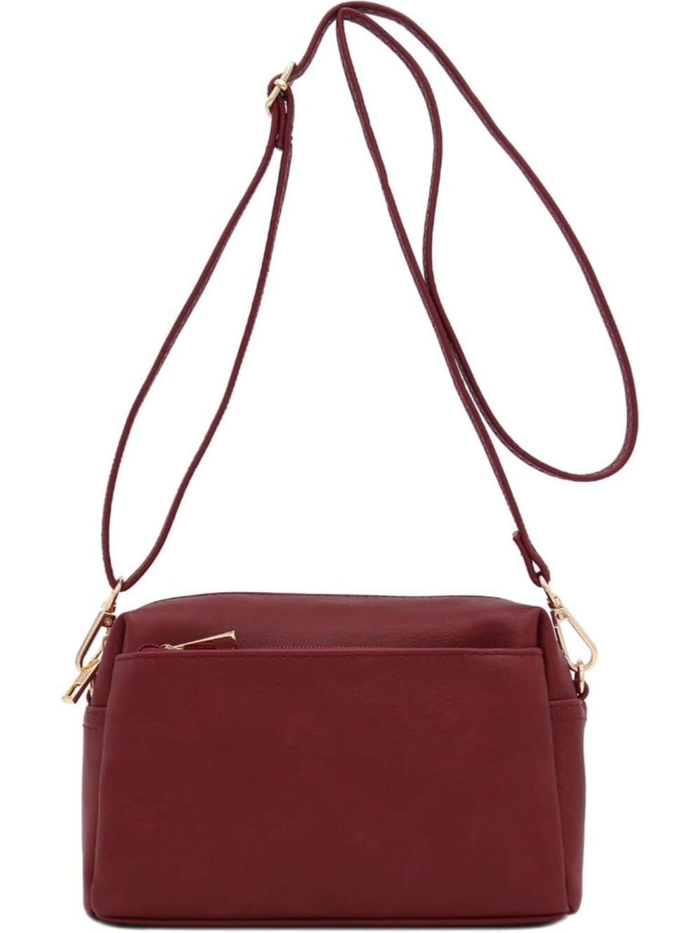 Women's Burgundy Triple ZIP Small Lightweight Shoulder Purse Crossbody Bag